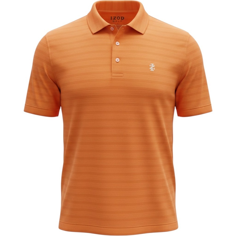 Izod Orange Short-Sleeve Polo with Subtle Stripe Texture